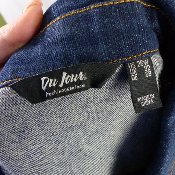 Du Jour Denim Jacket w/ Puff Sleeves A367044 Dark Indigo Plus 28W - Picture 3 of 5